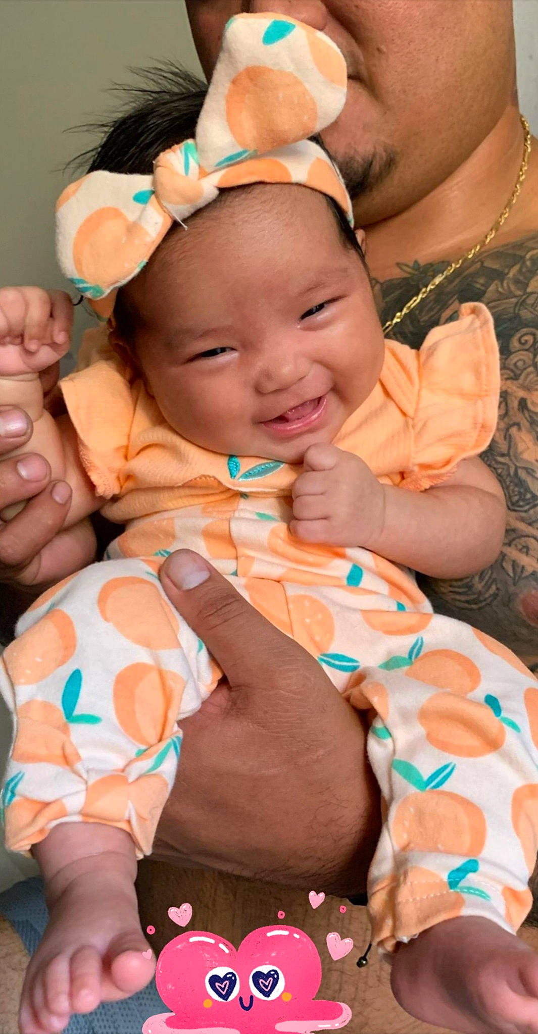 Moana joined the competition — help win amazing prizes! arm, baby, baby_toddler_clothing, cheek, eye, face, facial_expression, finger, gesture, green, hand, head, headwear, mouth, nail, nose, person, pink, skin, smile