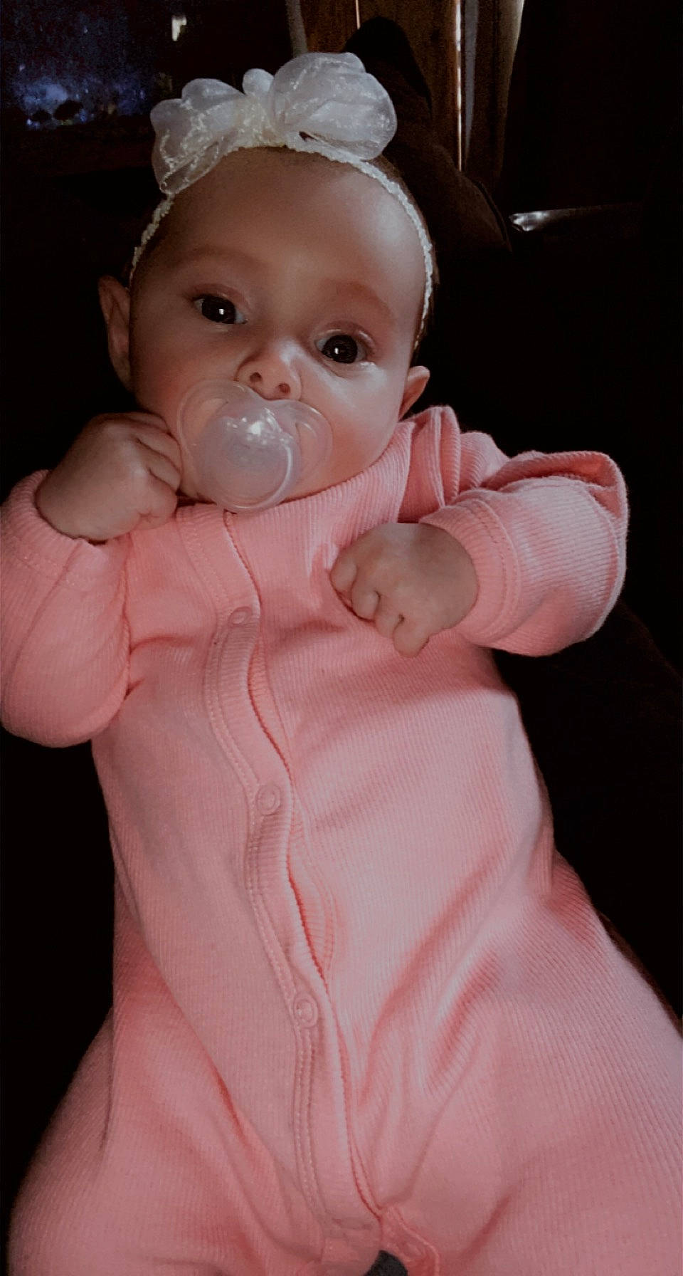 Elora joined the competition — help win amazing prizes! arm, baby, baby_toddler_clothing, cheek, child, comfort, eye, eyelash, face, gesture, human_body, lip, mouth, nose, person, pink, skin, sleeve, stomach, thumb