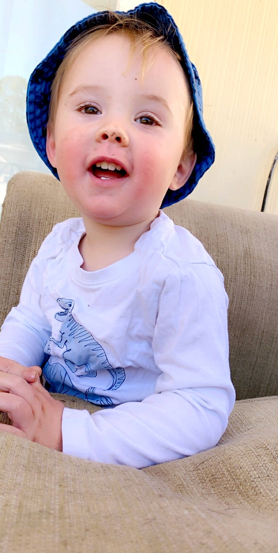 Braxton joined the competition — help win amazing prizes! baby, baby_laughing, baby_toddler_clothing, cheek, child, child_model, chin, face, facial_expression, happy, head, headgear, laugh, lip, nose, person, sitting, skin, sleeve, smile