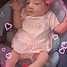 adorable, baby, baby_girl, car_seat, child, clothing, cute, dress, happy, heart_effects, indoors, infant, little_sister, newborn, pink_bow, portrait, seatbelt, smiling, socks, sparkles
