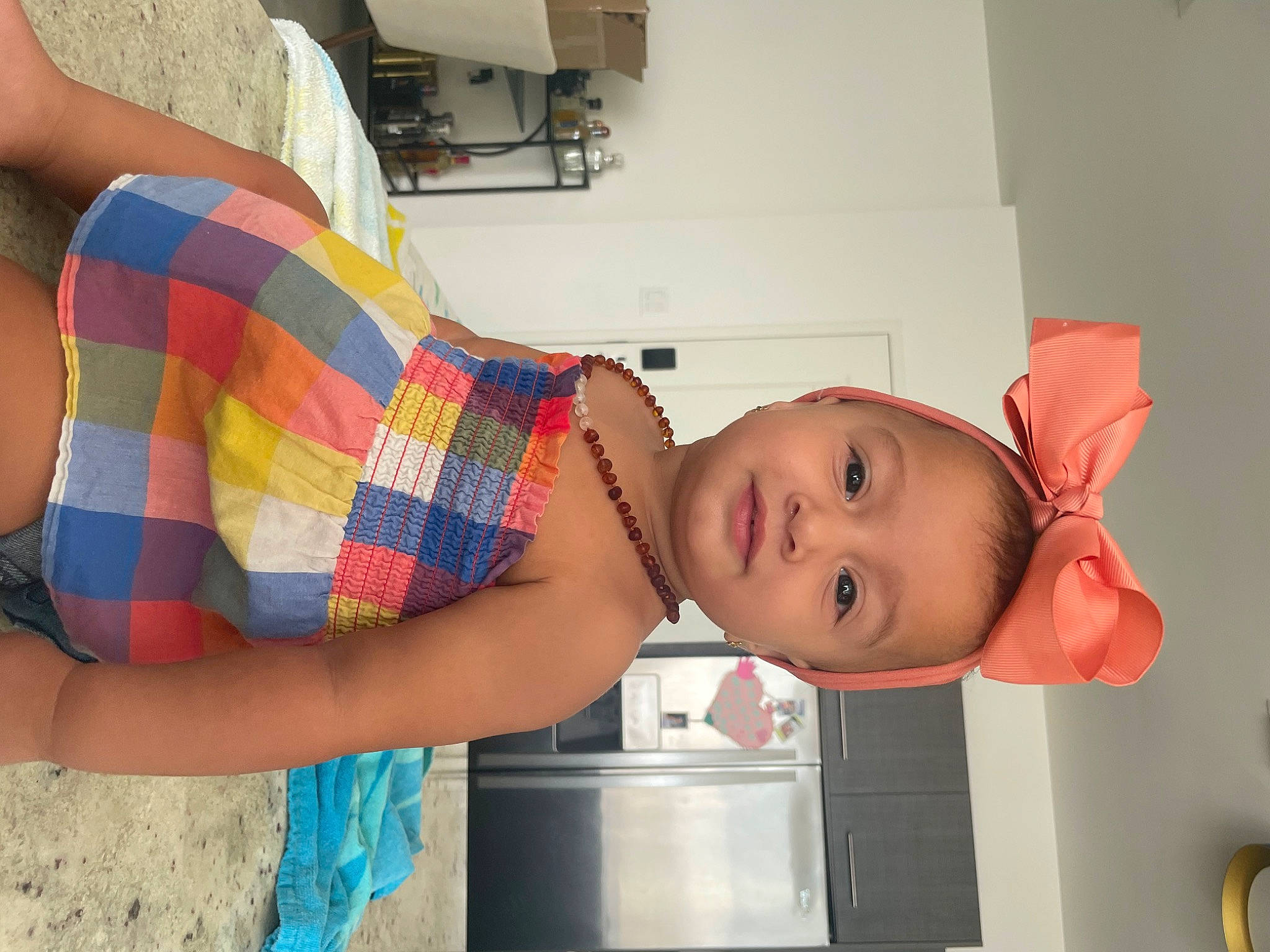 Alari joined the competition — help win amazing prizes! abdomen, baby, clothing, dress, elbow, finger, glasses, headgear, joint, leg, mouth, orange, person, shoulder, skin, smile, textile, thigh, toddler, trunk