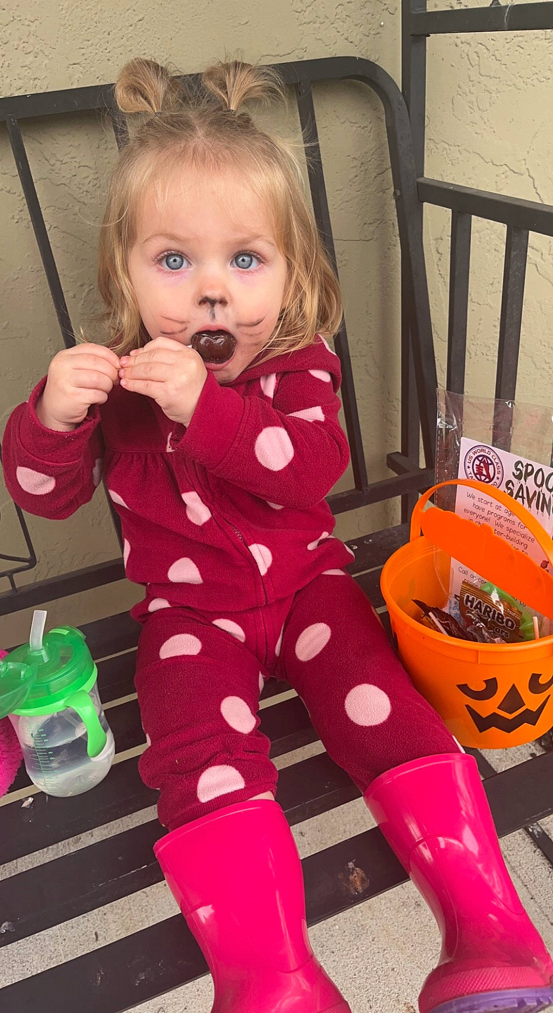 Everleigh joined the competition — help win amazing prizes! baby, baby_toddler_clothing, blond, chair, cheek, child, face, fun, human_leg, knee, magenta, pattern, person, pink, play, product, sitting, sleeve, sock, thigh