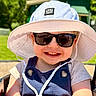 toddler, child, smile, sunglasses, hat, swing, playground, outdoor, sunny, happy, baby, summer, park, seat, clothing, person, face, sunhat, daylight, fun