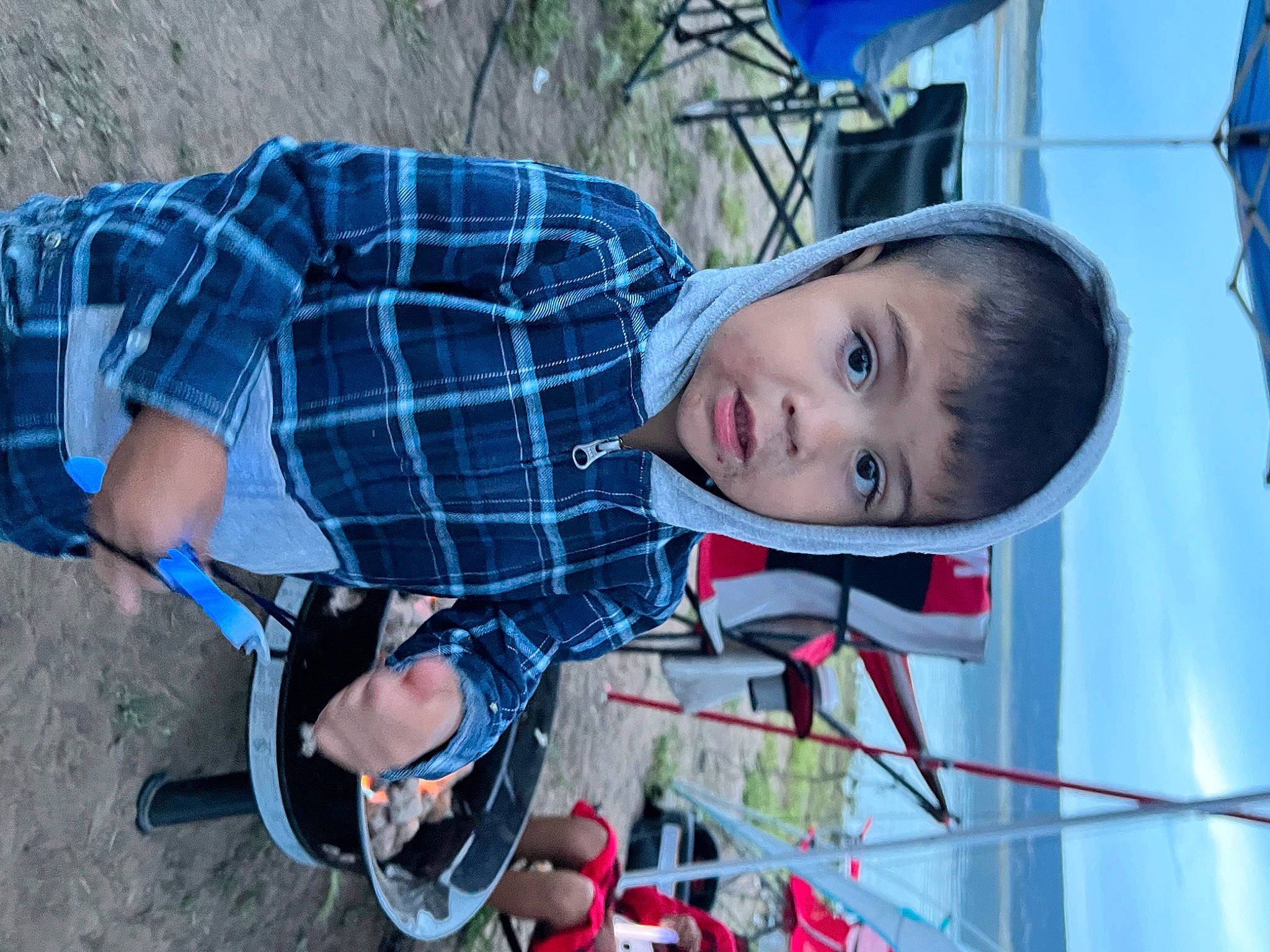 Noah joined the competition — help win amazing prizes! adventure, baby_products, blue, child, electric_blue, fun, leisure, mammal, pattern, person, plaid, plant, recreation, smile, tartan, toddler, tree, vacation, vertebrate, water