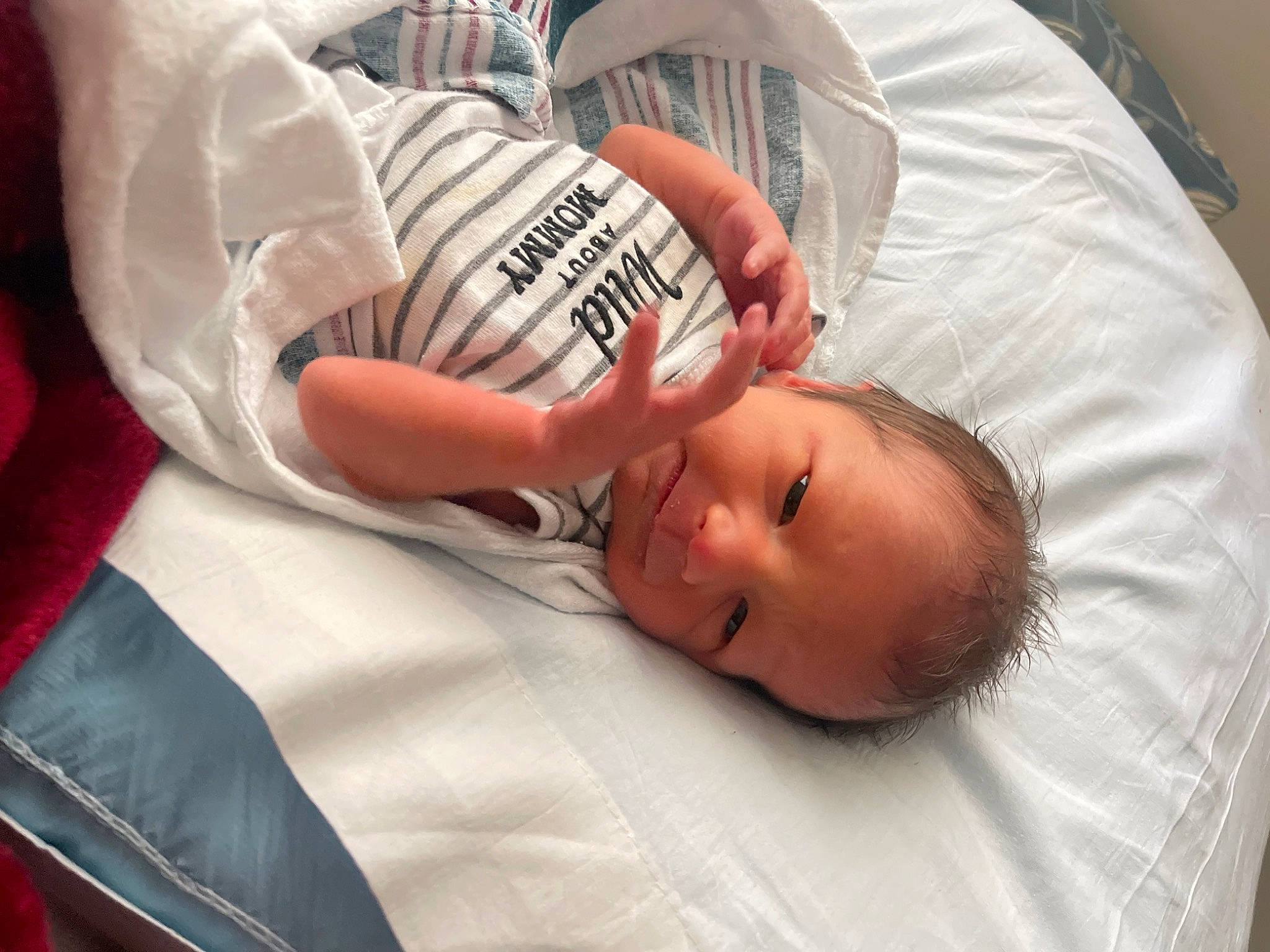 Brody is registered to the contest to win money with this photo: abdomen, baby, baby_products, baby_sleeping, baby_toddler_clothing, bedding, bedtime, child, childbirth, comfort, flesh, hospital, linens, nap, nose, person, room, sleep, toddler