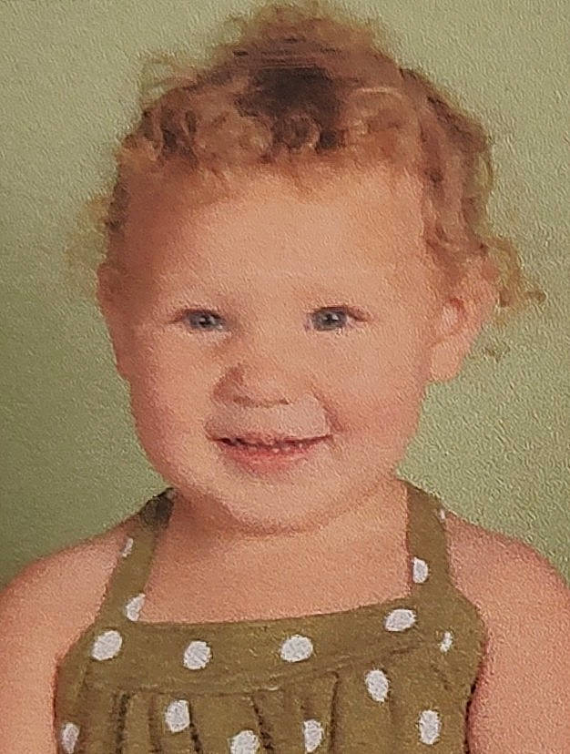 Della is registered to the contest to win money with this photo: art, baby, baby_toddler_clothing, blond, cheek, child, chin, eyelash, face, happy, iris, joy, lip, neck, nose, pattern, person, skin, sleeve, smile