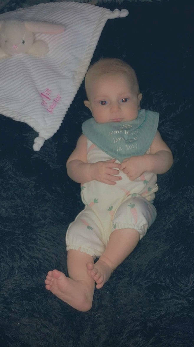 Tinsley joined the competition — help win amazing prizes! baby, baby_toddler_clothing, barefoot, cheek, chest, child, comfort, eye, gesture, head, human_body, human_leg, iris, lip, mammal, nose, person, pink, skin, toddler