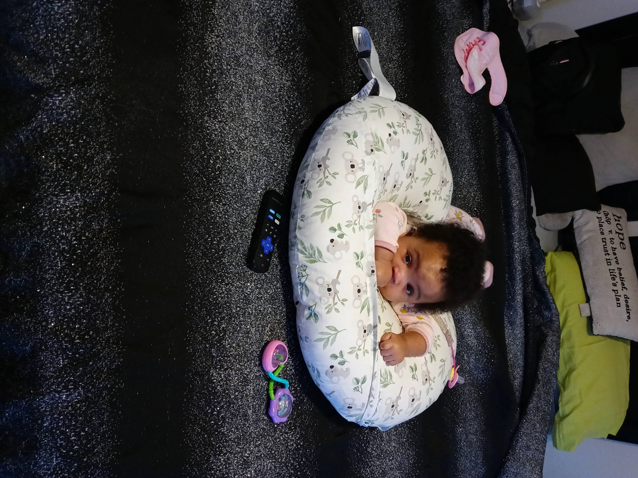 Karina joined the competition — help win amazing prizes! baby, baby_products, baby_toddler_clothing, child, circle, comfort, electric_blue, fashion_accessory, font, linens, magenta, pattern, person, room, sitting, sleeve, toddler