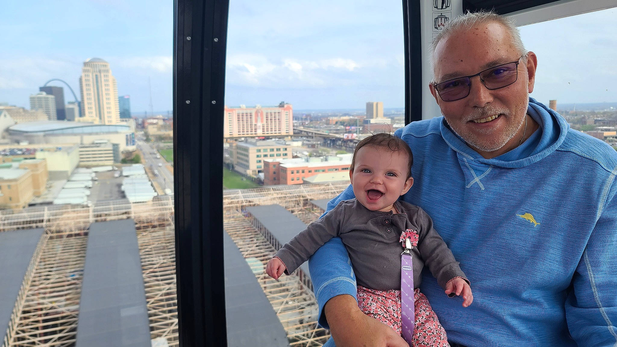 Abernathy joined the competition — help win amazing prizes! azure, baby, building, daytime, event, face, fun, glasses, happy, joy, lap, leisure, people, person, photograph, sky, smile, summer, sunglasses, toddler