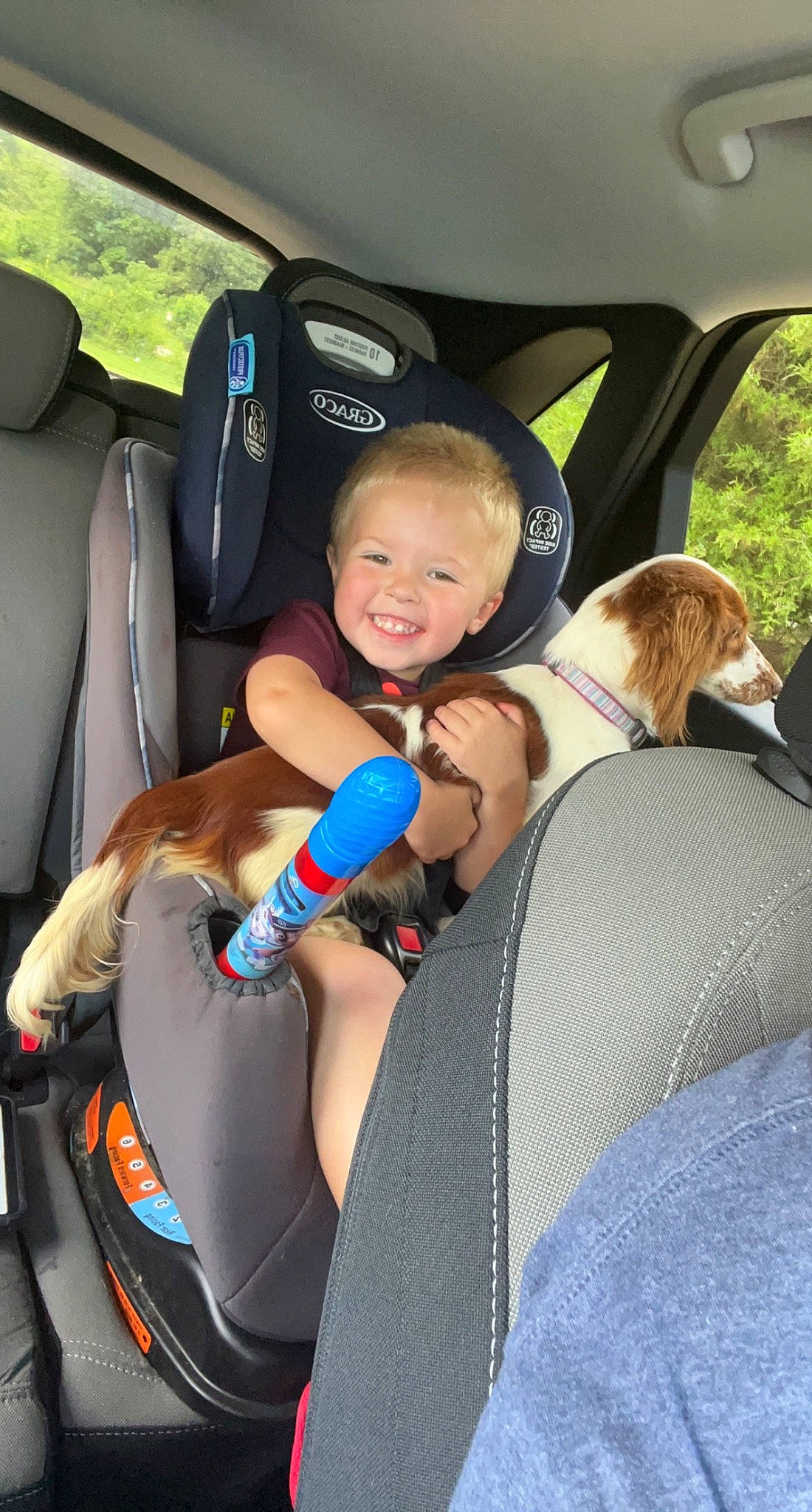 Kingston is registered to the contest to win money with this photo: auto_part, automotive_design, automotive_exterior, car, car_seat, car_seat_cover, family_car, head_restraint, joy, luxury_vehicle, motor_vehicle, person, personal_luxury_car, plant, seat_belt, smile, steering_part, steering_wheel, toddler, vehicle