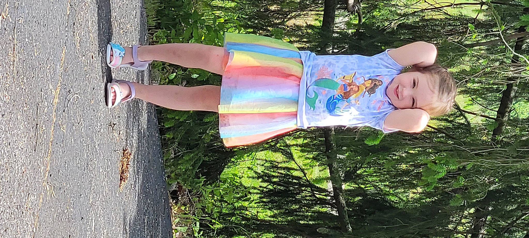 Adaline joined the competition — help win amazing prizes! fun, grass, green, happy, human_leg, joy, knee, leisure, magenta, people_in_nature, person, plant, recreation, sitting, sunlight, thigh, tints_and_shades, toddler, tree