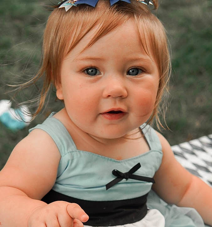 Emmalynn joined the competition — help win amazing prizes! azure, baby_toddler_clothing, blue, cheek, clothing, dress, eye, eyelash, face, facial_expression, goggles, hairstyle, lip, organ, person, photograph, skin, smile, sunglasses, vision_care