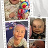 baby, smiling, infant, collage, film_strip, cute, child, happy, portrait, colorful_toy, blanket, clothing, indoor, face, head, closeup, expression, hands, crawling, background