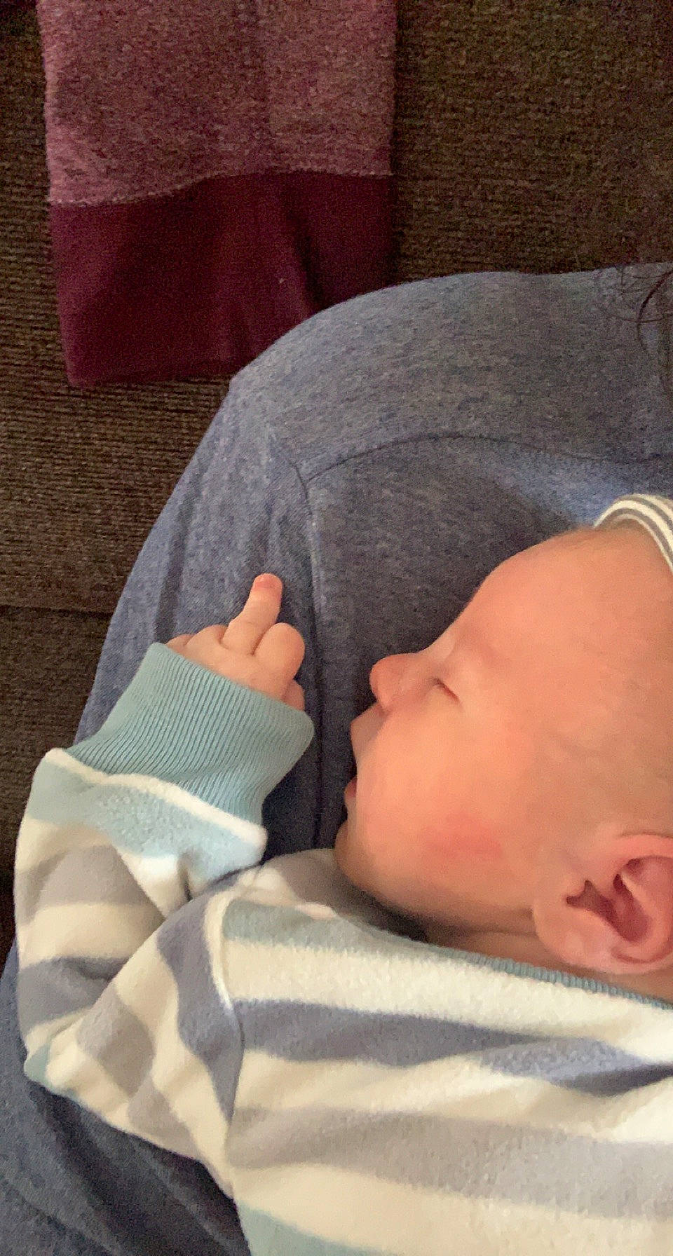 Tanner is registered to the contest to win money with this photo: baby, baby_sleeping, baby_toddler_clothing, cheek, comfort, eye, eyebrow, eyelash, finger, gesture, human_body, joint, lip, mouth, neck, nose, person, skin, sleeve, textile