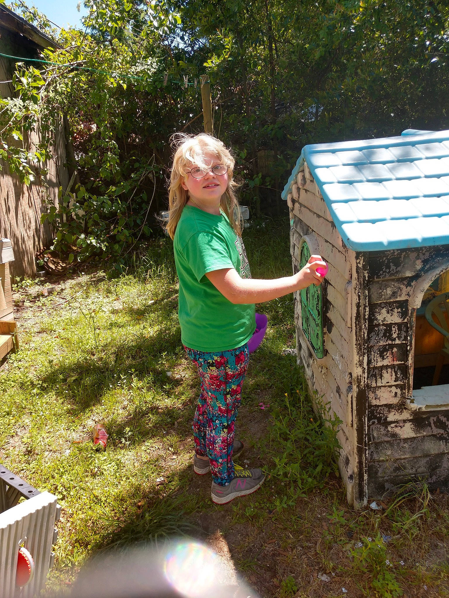 Alyssa is registered to the contest to win money with this photo: house, joy, person, plant, play, tree