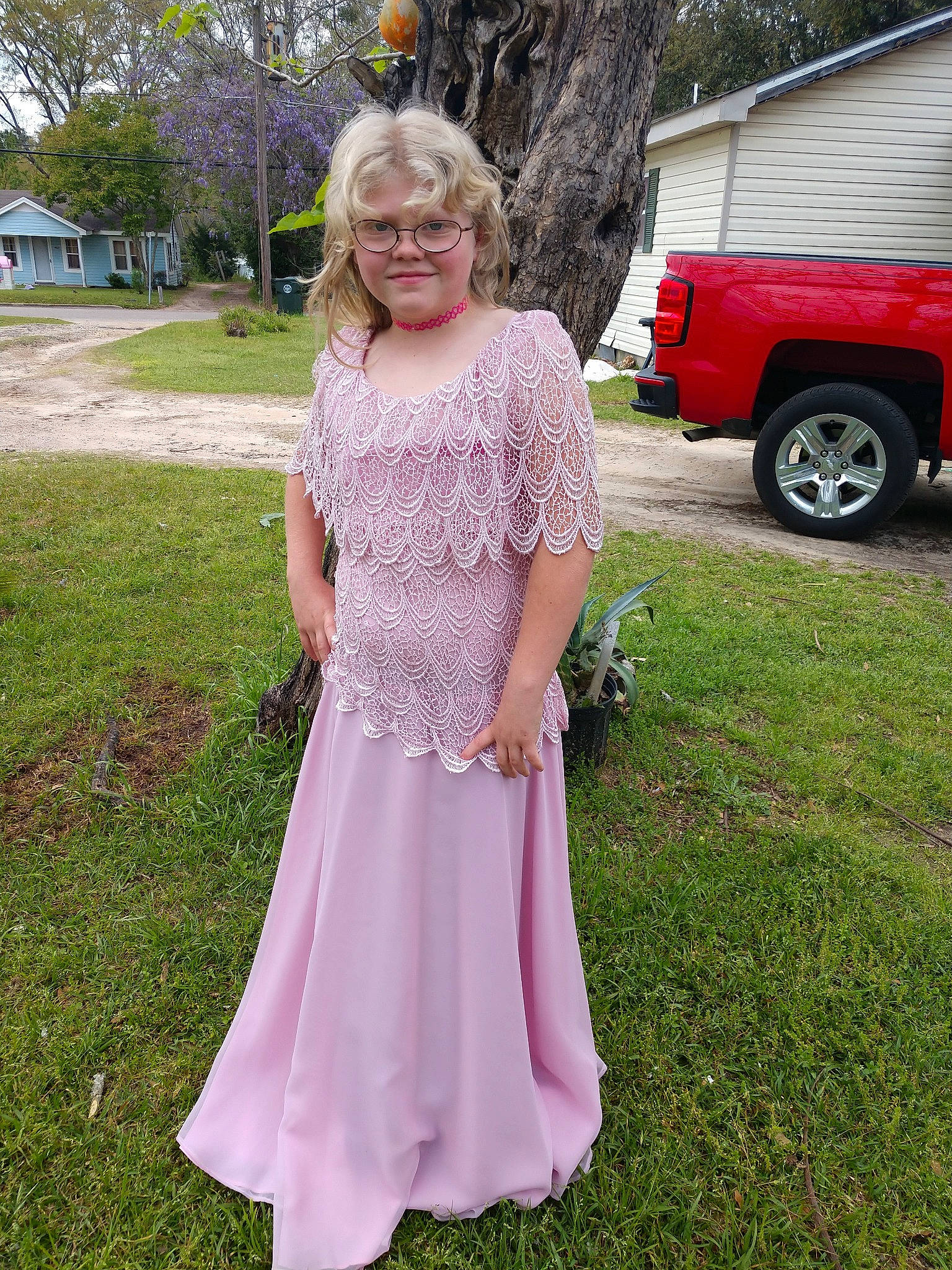 Alyssa is registered to the contest to win money with this photo: blond, bridal_party_dress, child, clothing, cocktail_dress, day_dress, dress, event, fashion, footwear, formal_wear, gown, joint, lace, lady, person, pink, prom, shoulder, spring