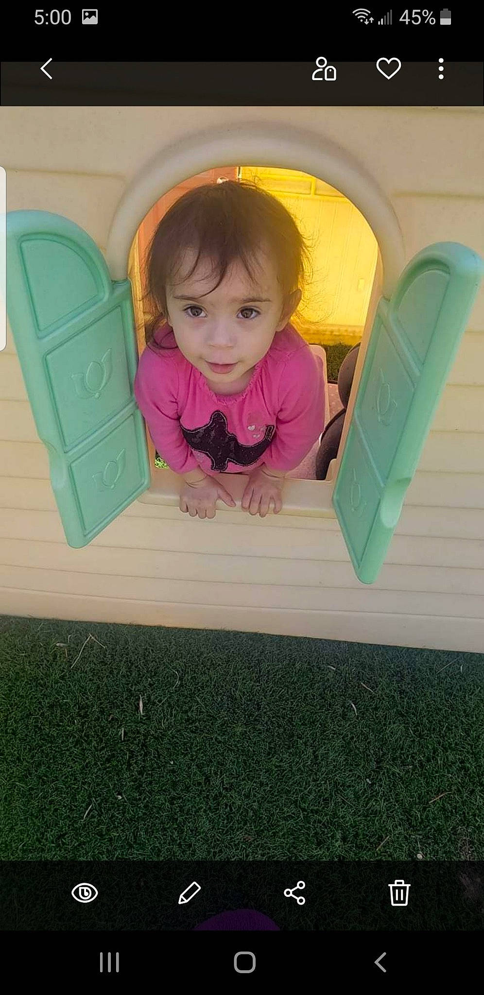 Gwendolyn is registered to the contest to win money with this photo: baby, child, fun, grass, green, person, pink, plant, play, skin, smile, toddler