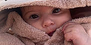 Sundae joined the competition — help win amazing prizes! baby, child, towel, hood, cute, soft, fluffy, hands, face, eyes, outdoor, building, background, animal_design, clothing, portrait, skin, expression, warmth, snug