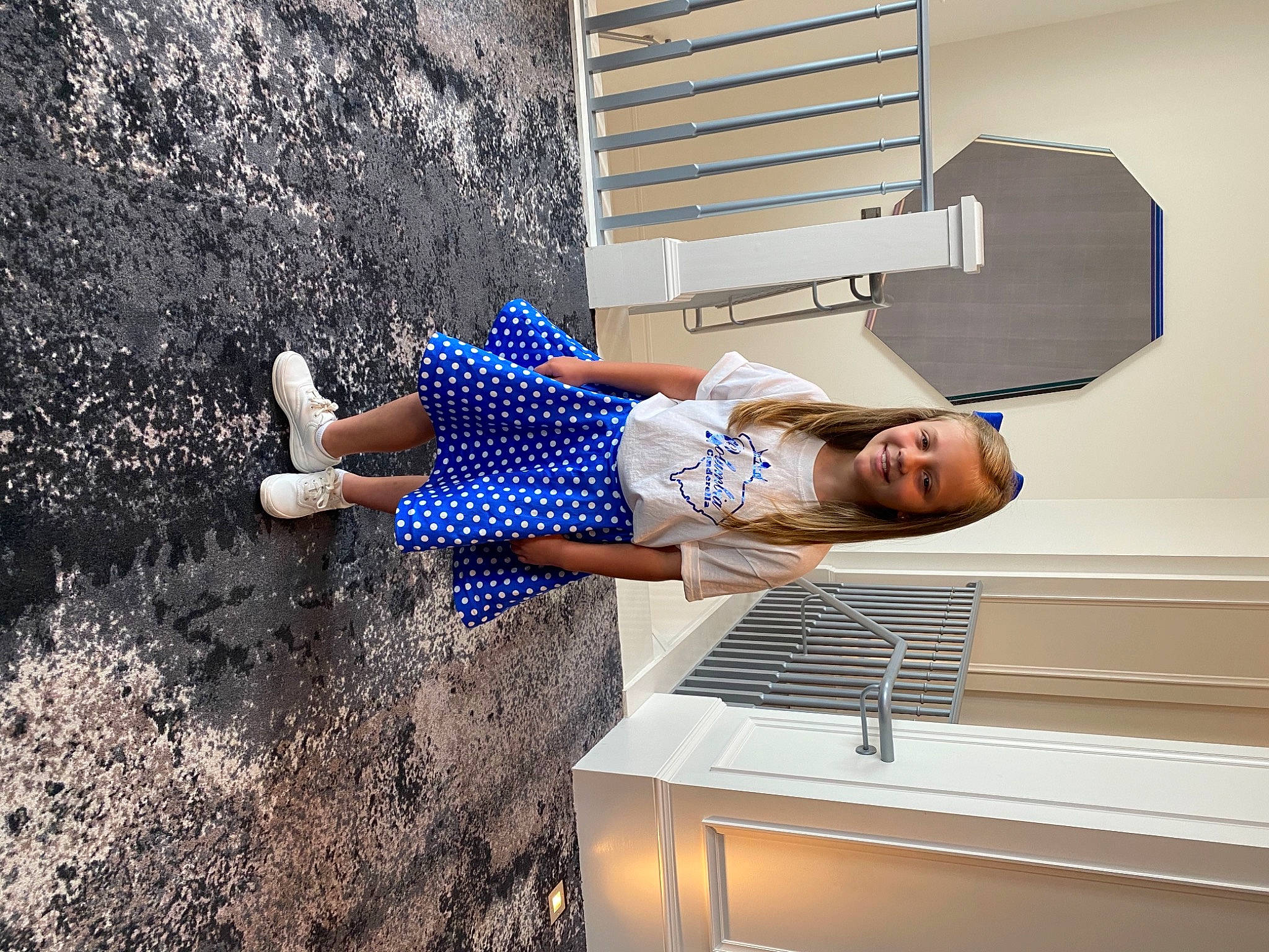 Kristan joined the competition — help win amazing prizes! concrete, denim, elbow, electric_blue, flash_photography, fun, handrail, human_leg, joy, knee, leisure, line, person, room, shadow, sitting, soil, stairs, t_shirt, thigh