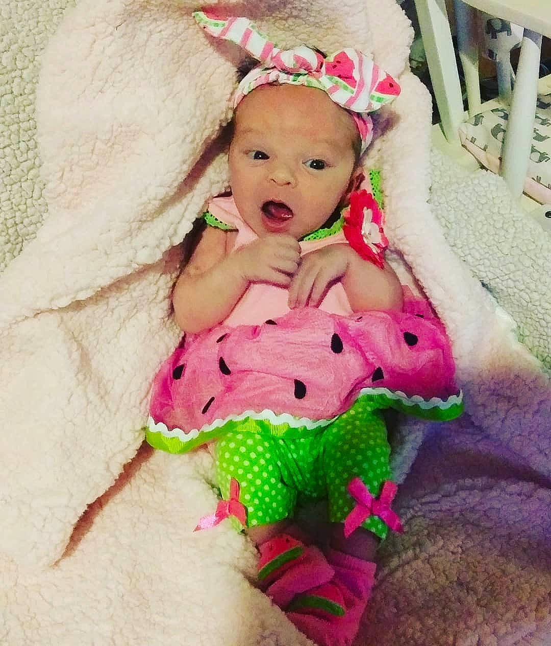 Abrielle is registered to the contest to win money with this photo: baby, baby_products, baby_toddler_clothing, baby_toys, child, costume, costume_accessory, hair_accessory, headgear, pattern, person, pink, play, product, skin, smile, surprise, toddler