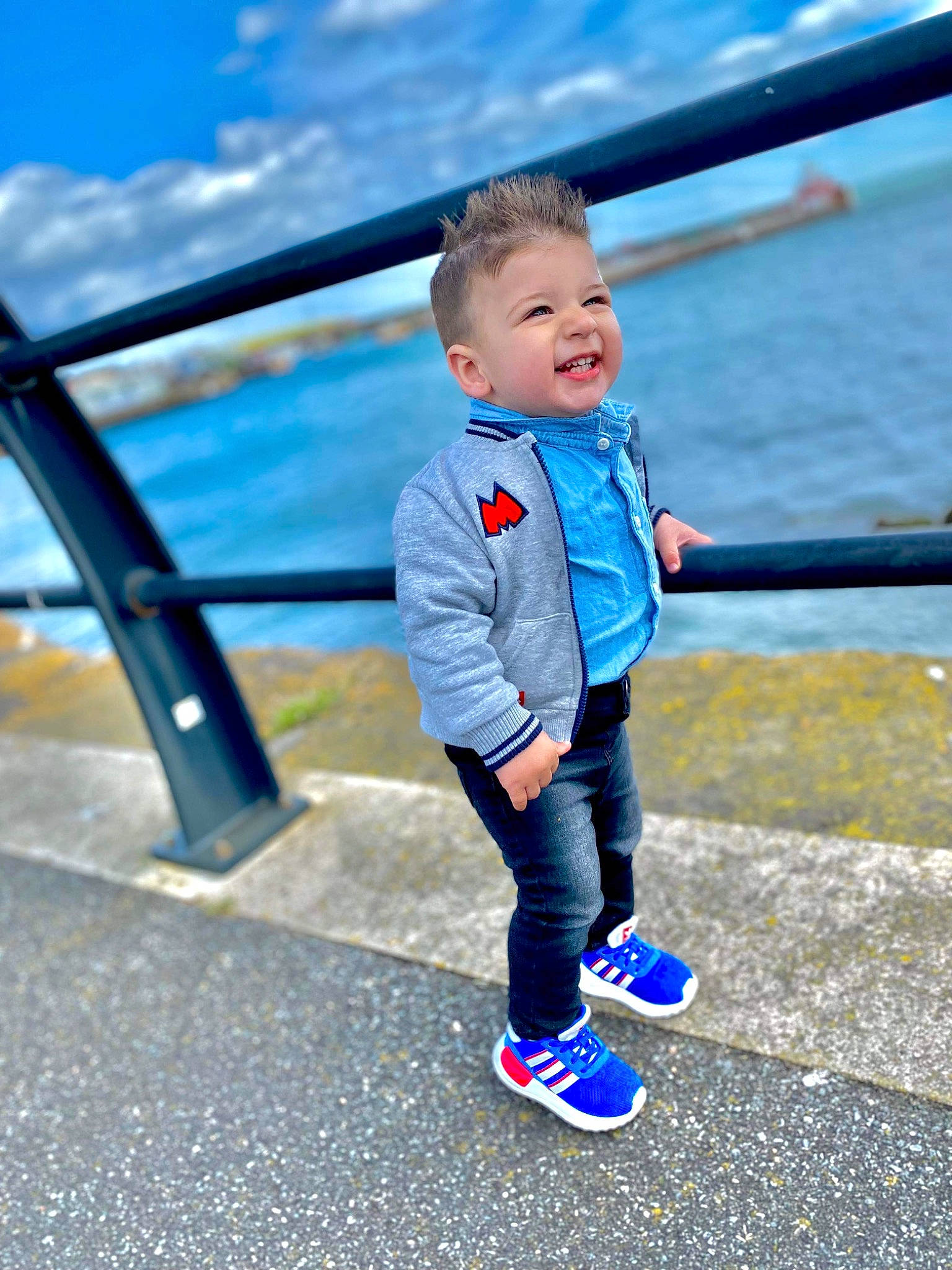 David joined the competition — help win amazing prizes! azure, baby, baby_toddler_clothing, blue, child, cloud, electric_blue, flash_photography, fun, happy, horizon, joy, leisure, people_in_nature, person, recreation, sky, smile, standing, toddler