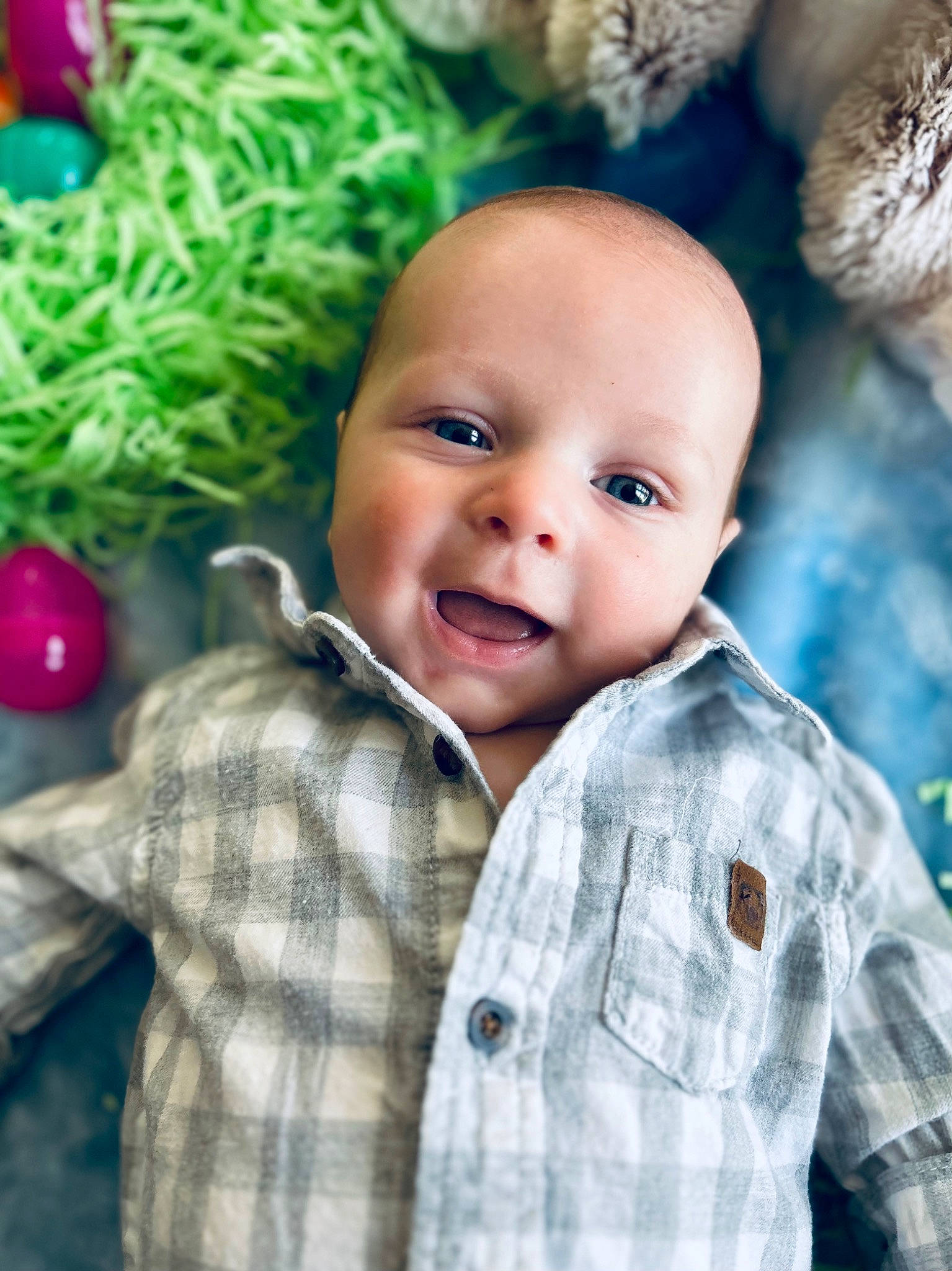 Karson is registered to the contest to win money with this photo: baby, baby_toddler_clothing, beauty, cheek, child, facial_expression, flash_photography, grass, green, happy, outerwear, pattern, people, people_in_nature, person, plaid, sleeve, smile, tartan, textile
