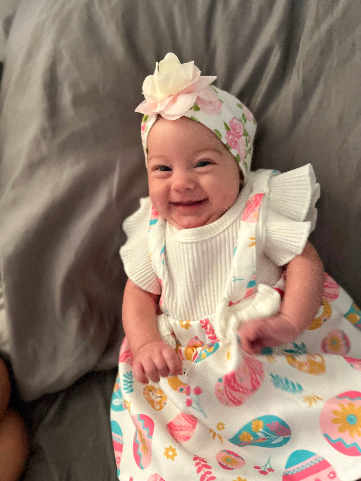 Mya joined the competition — help win amazing prizes! baby, baby_laughing, baby_products, baby_toddler_clothing, cap, child, dress, face, finger, fun, happy, head, headwear, joy, pattern, person, pink, skin, sleeve, smile