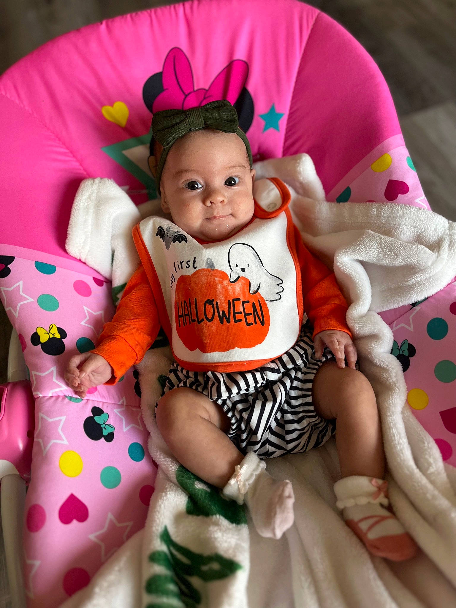 Mya joined the competition — help win amazing prizes! baby, baby_products, baby_toddler_clothing, child, costume_hat, doll, event, facial_expression, fashion_accessory, happy, hat, headband, orange, pattern, person, pink, sleeve, sock, stuffed_toy, textile