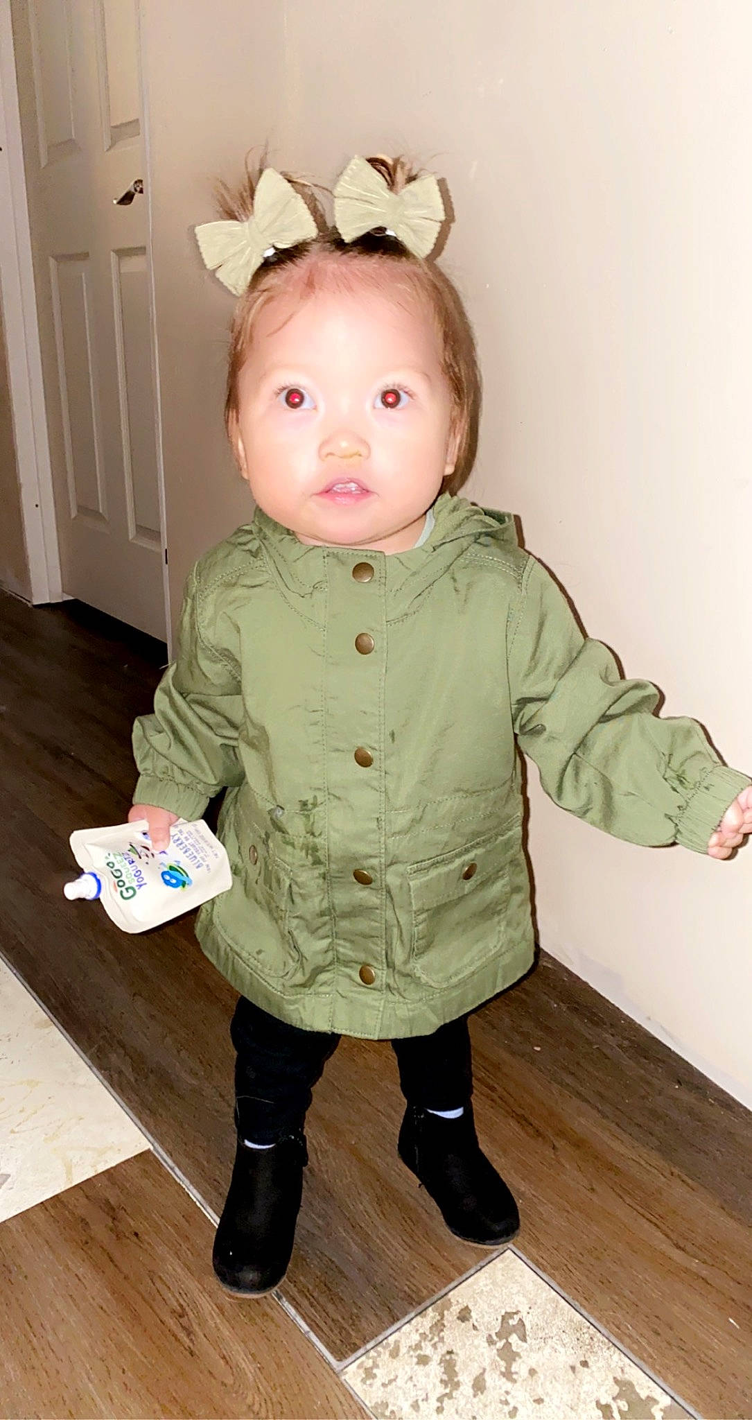 Aniyah joined the competition — help win amazing prizes! baby, baby_toddler_clothing, cheek, child, door, dress_shirt, eye, flooring, fur, head, iris, pattern, person, personal_protective_equipment, pink, skin, sleeve, toddler, toy, white