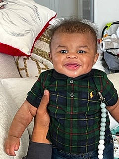 Preston joined the competition — help win amazing prizes! baby, baby_toddler_clothing, cheek, child, comfort, eye, finger, gesture, happy, head, pattern, person, plaid, product, skin, sleeve, smile, tartan, textile, thumb