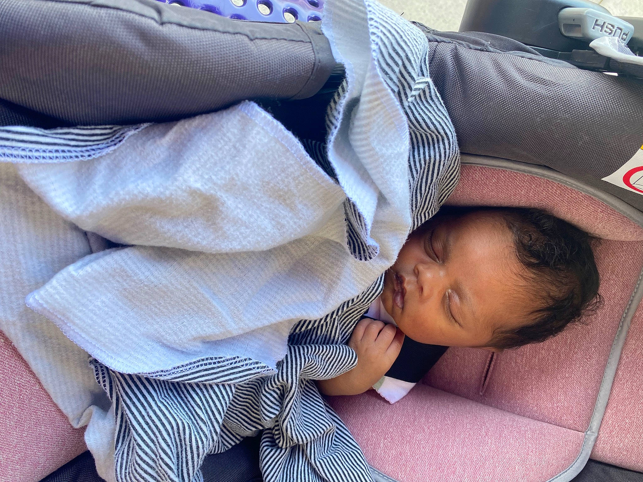 Journee is registered to the contest to win money with this photo: baby, baby_products, baby_toddler_clothing, child, comfort, dress_shirt, happy, linens, nap, pattern, person, sitting, sleep, sleeve, toddler