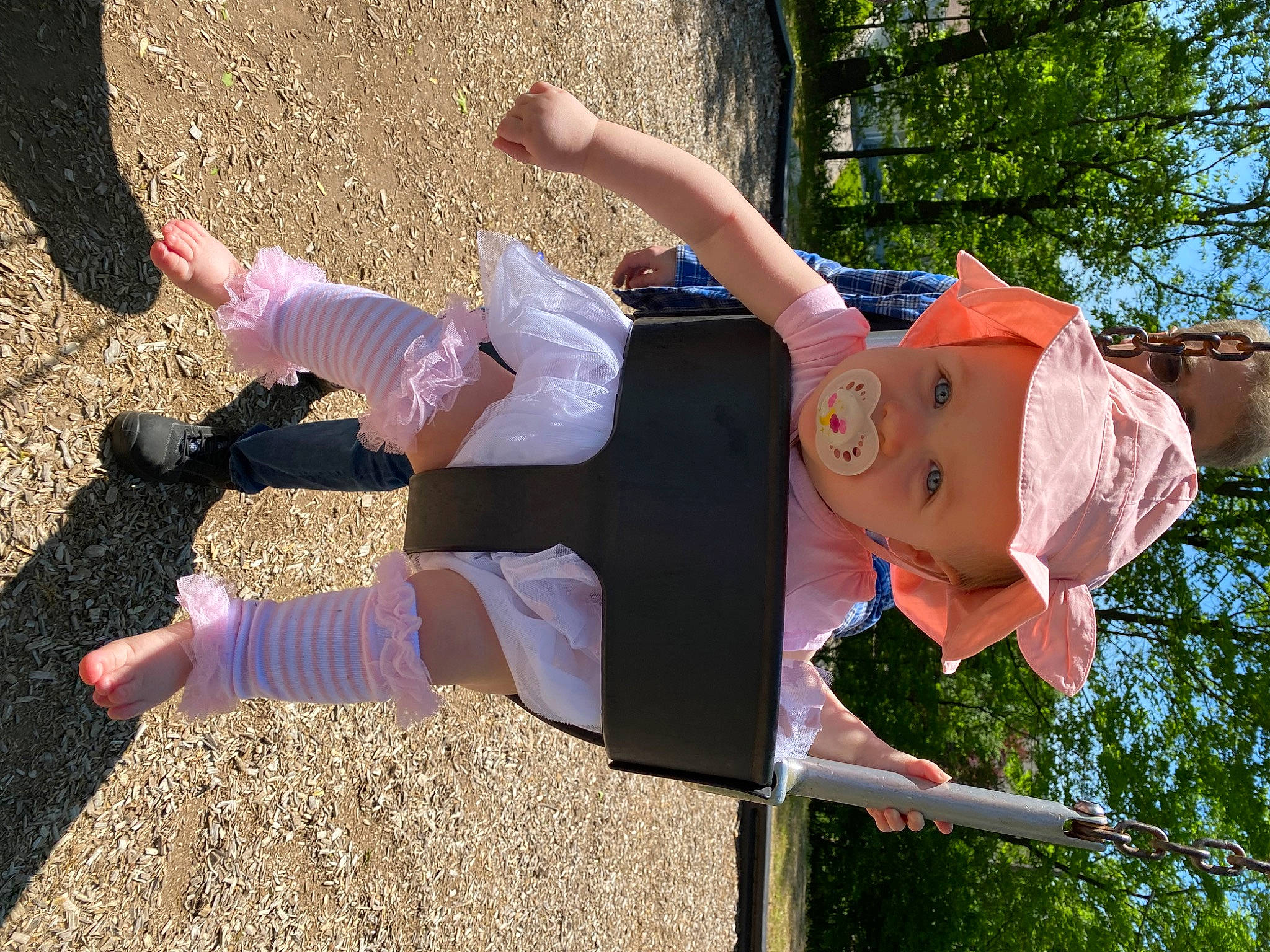 Lily joined the competition — help win amazing prizes! art, child, foot, fun, grass, happy, hat, headwear, human_leg, leisure, people_in_nature, person, pink, plant, pole, public_space, toddler, tree, walking_shoe