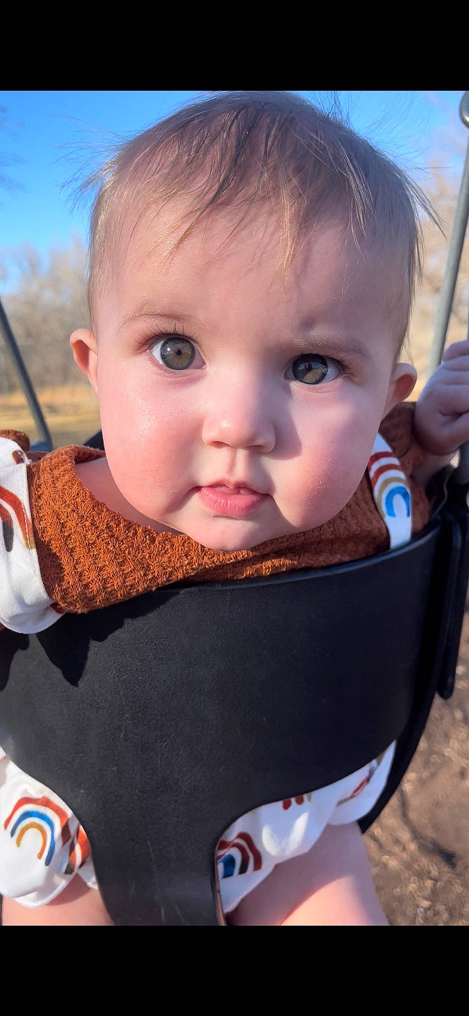Stella is registered to the contest to win money with this photo: azure, baby, baby_toddler_clothing, cheek, chin, ear, eyebrow, eyelash, grass, hand, happy, iris, lip, nose, person, product, skin, sky, sleeve, summer