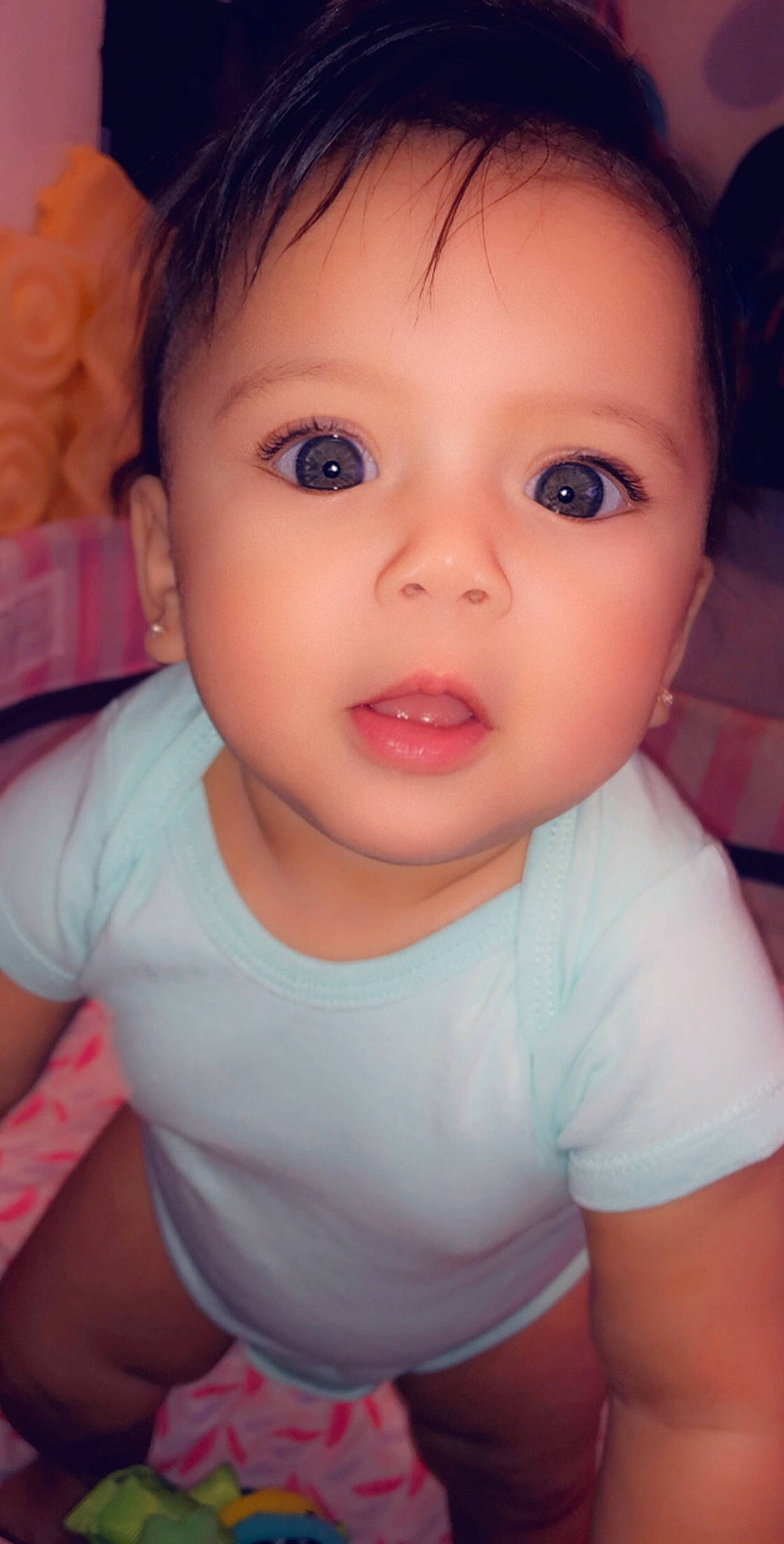 Jaylani is registered to the contest to win money with this photo: baby, beauty, cheek, child, chin, close_up, eye, eyebrow, face, forehead, hair, head, iris, lip, nose, organ, person, pink, skin, smile