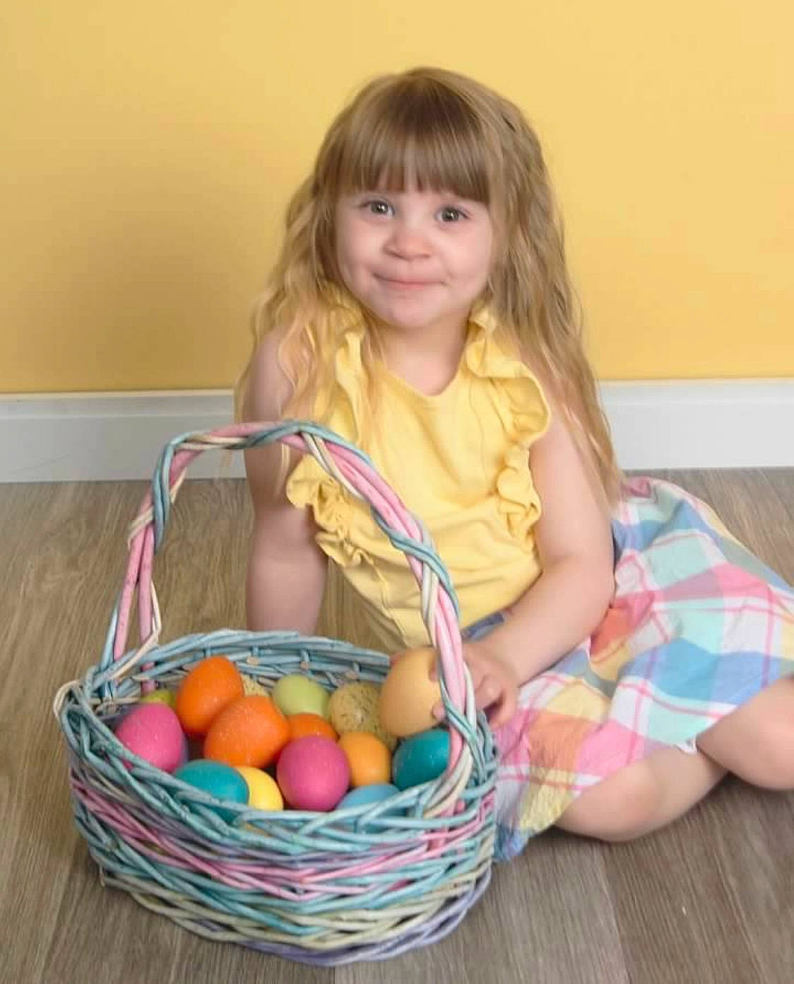 Audreianna joined the competition — help win amazing prizes! basket, bowl, child, easter, easter_egg, egg, event, food, happy, holiday, joy, local_food, natural_foods, pattern, person, sitting, smile, sweetness, toddler, wicker
