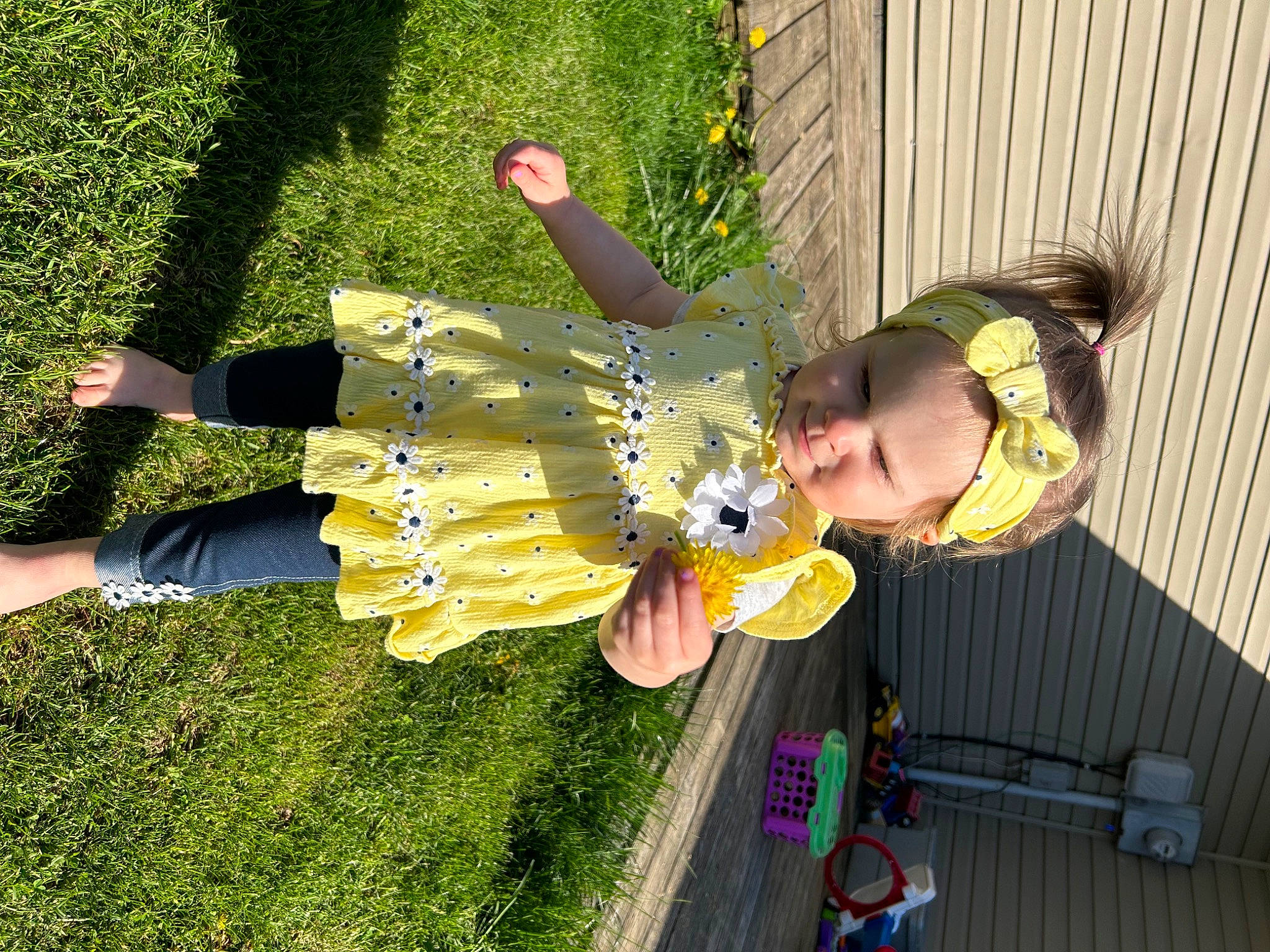 Charlotte joined the competition — help win amazing prizes! child, flower, fun, garden, grass, green, happy, human_leg, leisure, people_in_nature, person, petal, plant, recreation, smile, toddler