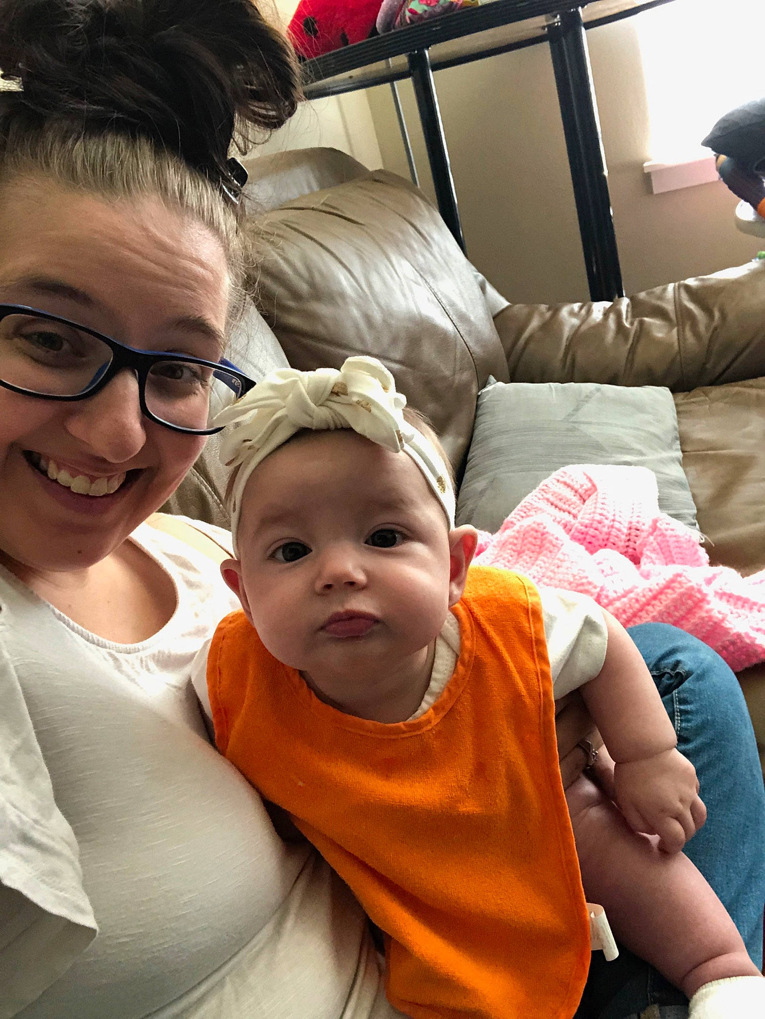 Ainsleigh joined the competition — help win amazing prizes! baby, child, daughter, glasses, mother, person, toddler