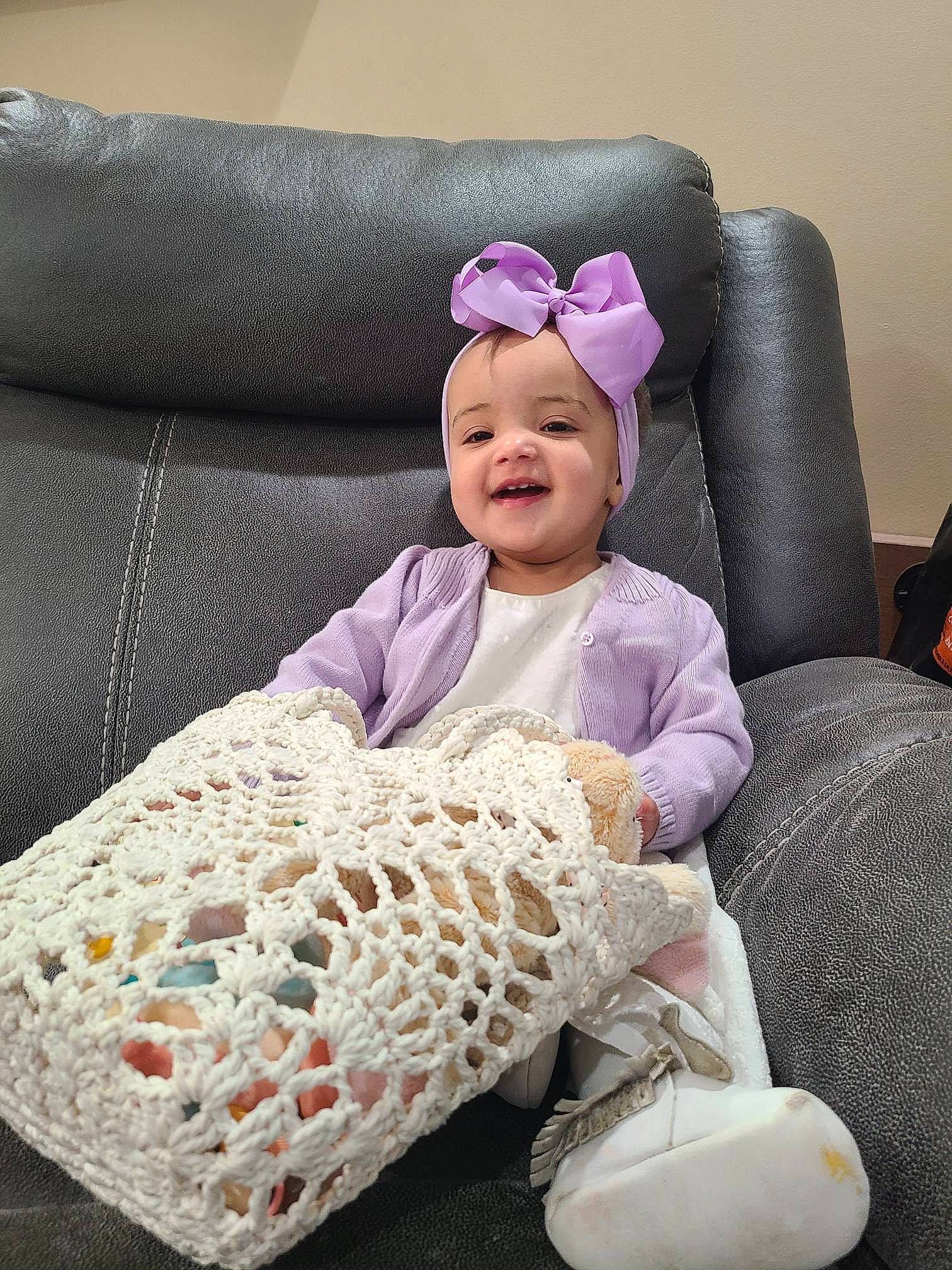 Mariah Jaylo Mcdaniel is registered to the contest to win money with this photo: baby, baby_sleeping, baby_toddler_clothing, cap, child, comfort, fashion_accessory, happy, hat, headgear, knit_cap, linens, magenta, pattern, person, purple, sleeve, smile, textile, toddler