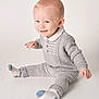 Charlie joined the competition — help win amazing prizes! baby, infant, smiling, knitted_clothing, grey_outfit, sitting, white_background, happy, cute, child, portrait, studio, cozy, dimples, blue_eyes, sock, casual, one_person, indoor, toddler