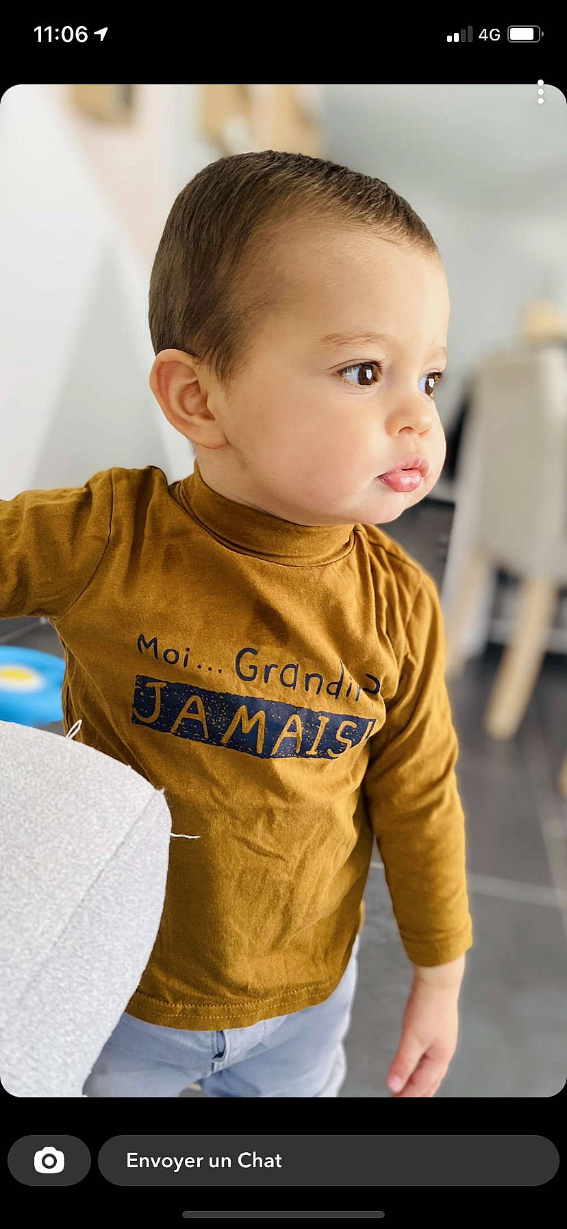 Tyliam participe au concours pour gagner de l'argent avec cette photo : baby, baby_toddler_clothing, cheek, chin, elbow, eyebrow, face, facial_expression, head, human_body, iris, jersey, joint, neck, nose, person, shoulder, skin, sleeve, t_shirt