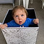 baby, blue_eyes, box, child, clothing, concrete, curious, cute, expression, floor, furniture, grip, human, indoor, long_sleeve, open_mouth, plastic_chair, playpen, toy, young