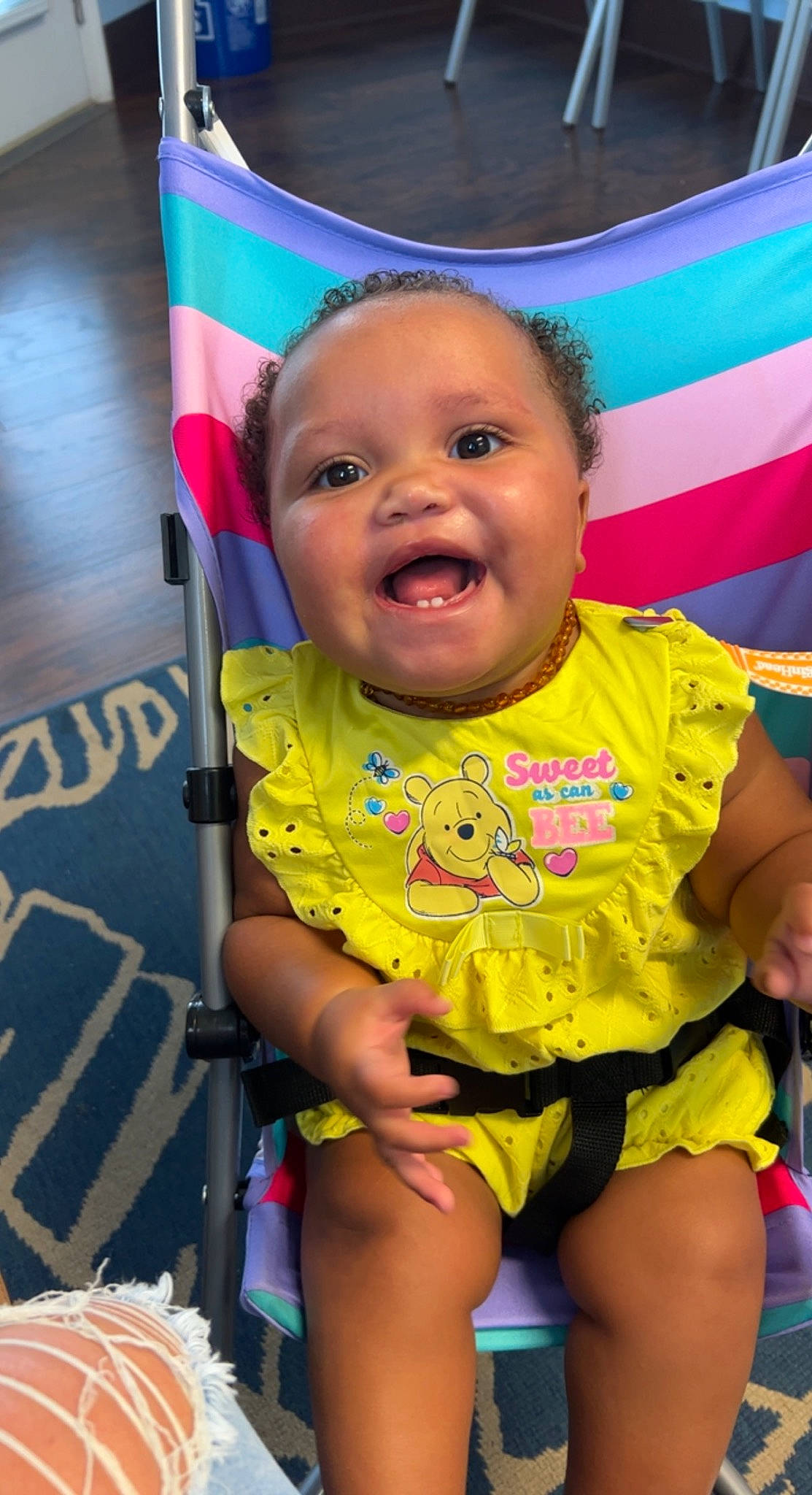 Aaliyah joined the competition — help win amazing prizes! baby, baby_toddler_clothing, blue, cheek, chin, eye, facial_expression, fun, happy, iris, mouth, nose, person, photograph, pink, skin, smile, textile, thigh, toddler
