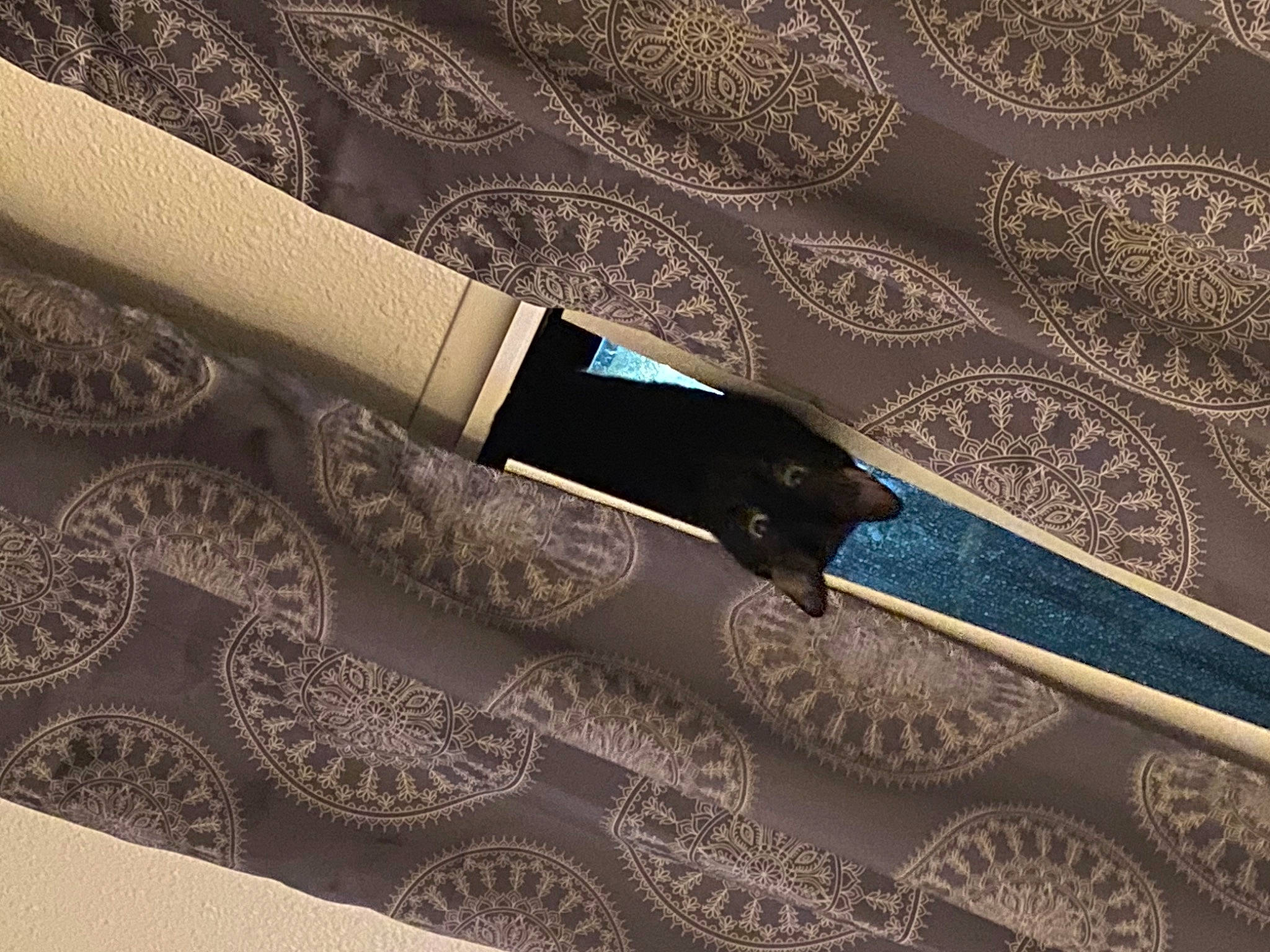 Sahara is registered to the contest to win money with this photo: art, blade, dagger, electric_blue, fashion_accessory, feather, font, hunting_knife, knife, linens, material_property, motif, pattern, rectangle, sleeve, textile, tie, tool, utility_knife, visual_arts