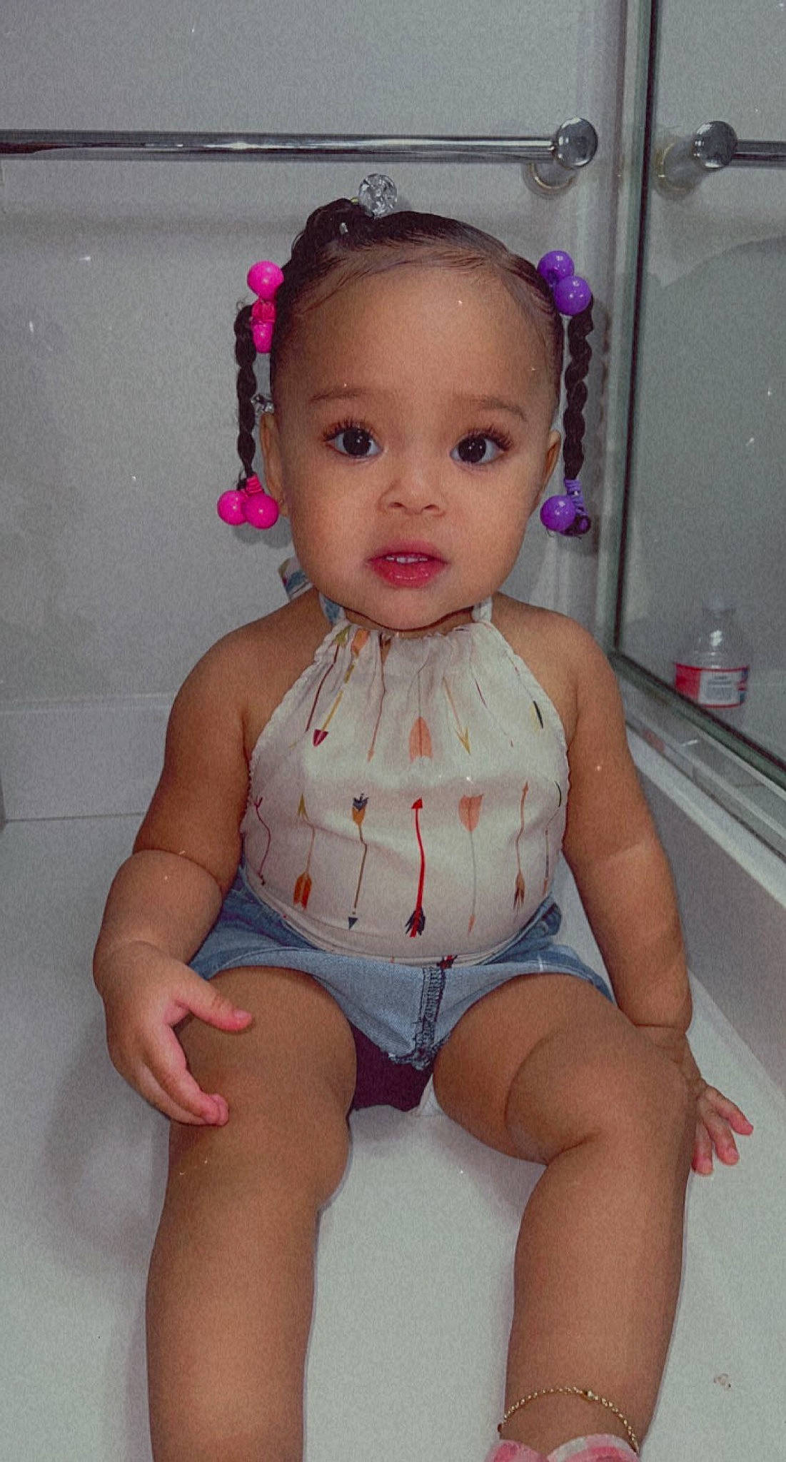 Gabriella joined the competition — help win amazing prizes! baby, baby_toddler_clothing, cheek, eye, eyelash, face, finger, hair, hairstyle, head, iris, joint, leg, lip, mouth, neck, person, pink, skin, sleeve