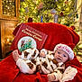 Kolton joined the competition — help win amazing prizes! baby, infant, christmas, holiday, santa_hat, red_blanket, curious_george_book, christmas_tree, ornaments, lights, festive, cozy, cute, smiling, indoors, seasonal, celebration, child, soft_clothing, holiday_decor