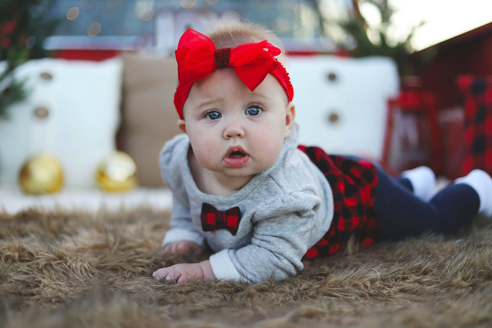Adelynn joined the competition — help win amazing prizes! baby, cheek, child, christmas, christmas_eve, happy, person, photograph, photography, plant, portrait_photography, red, skin, surprise, toddler, tree, winter