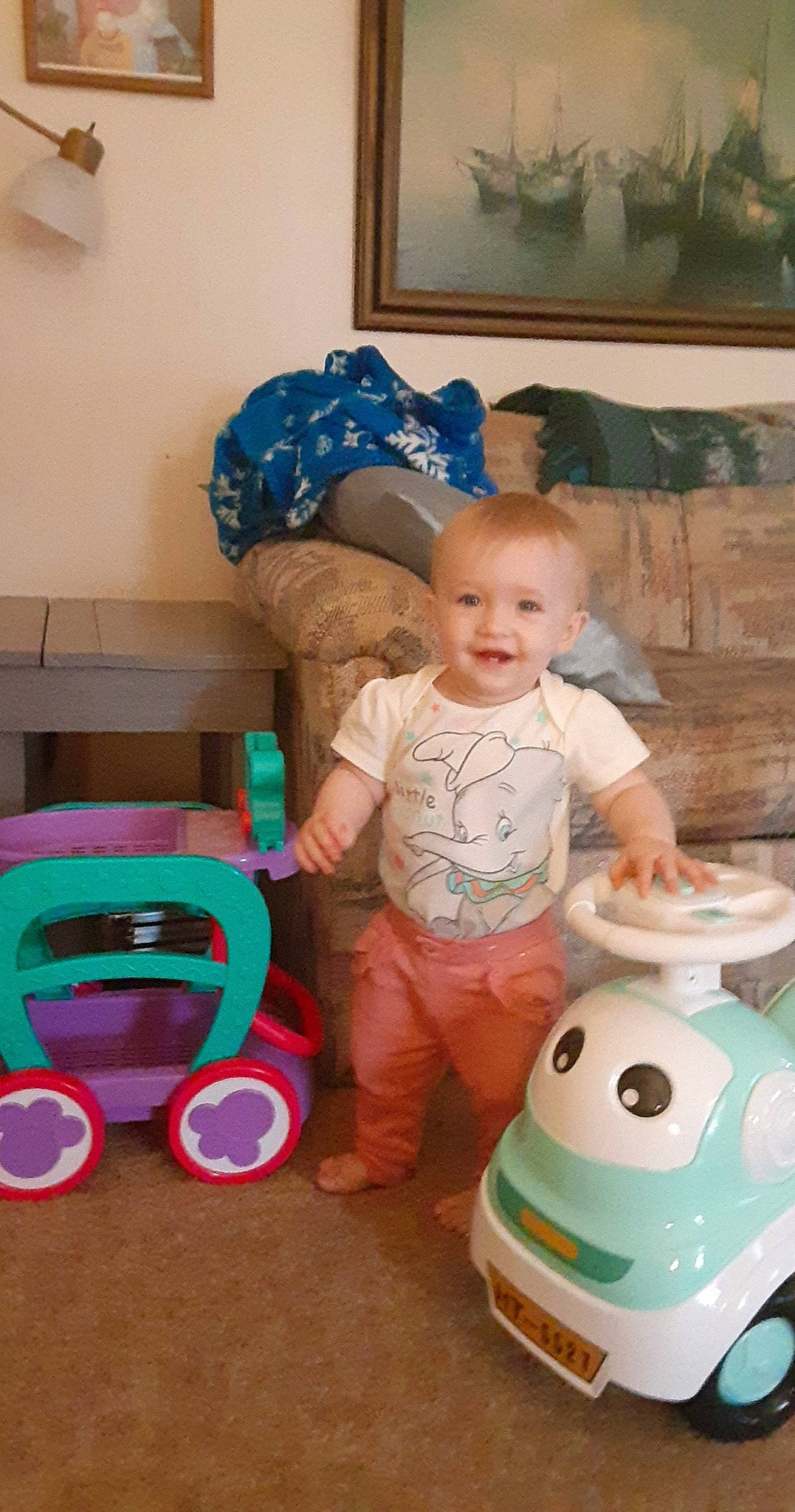 Mercedes joined the competition — help win amazing prizes! baby, baby_products, baby_toddler_clothing, baby_toys, blue, child, flooring, fun, joy, person, picture_frame, plastic, play, product, riding_toy, room, sitting, smile, t_shirt, toddler