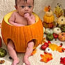 baby, pumpkin, autumn, fall, leaves, cute, holiday, seasonal, orange, decor, infant, legs, skin, carved_pumpkin, holiday_decor, child, indoor, festive, thanksgiving, cozy