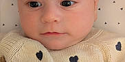Télio participe au concours pour gagner de l'argent avec cette photo : baby, background, child, close_up, clothing, cozy, cream_color, curious_look, cute, expression, face, heart_pattern, indoor, infant, knitted_sweater, newborn, portrait, small_hands, soft_skin, warm