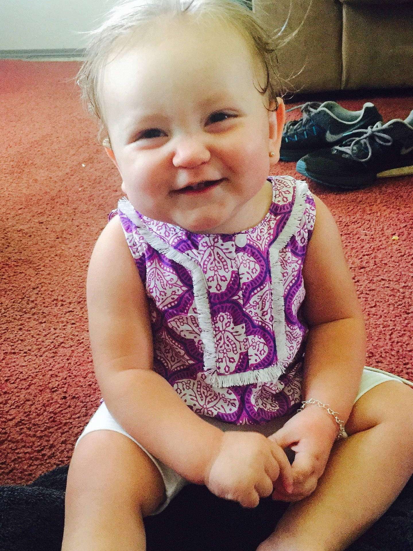 Ayla joined the competition — help win amazing prizes! abdomen, arm, beauty, cheek, child, day, fun, girl, happiness, human_hair_color, infant, iris, joy, leg, pattern, person, pink, sitting, skin, smile